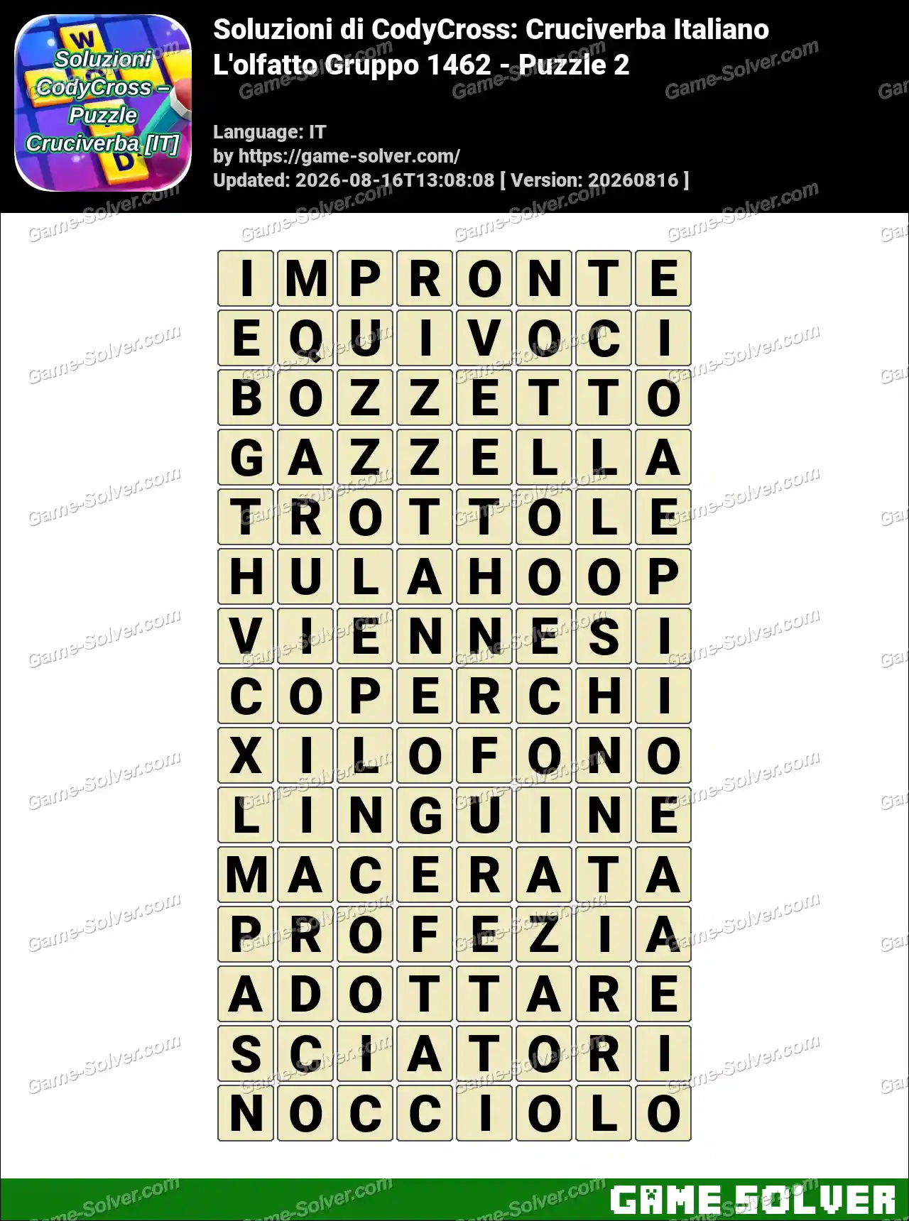 Soluzioni di CodyCross: Cruciverba Italiano L’olfatto Gruppo 1462 – Puzzle 2